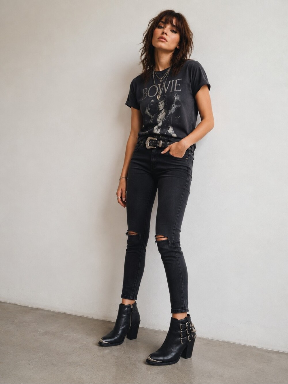 Jeffrey Campbell Westin Black Leather Moto Western Buckle Boots Size 7